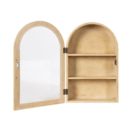 Kate and Laurel Arcott Modern Arch Wall Cabinet, 21 x 8 x 30, Natural Wood and White, Transitional Arched Cabinet for Use as Over-The-Toilet Storage or Living Room Storage Cabinet