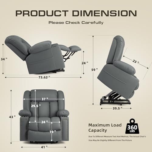 Large Power Lift Chairs Recliners for Elderly with Heat and Massage Set of 2, Overstuffed Lift Chairs, 3 Position, Breathable Leather, USB-A and USB-C, Cup Holder, Side Pocket Dark Brwon