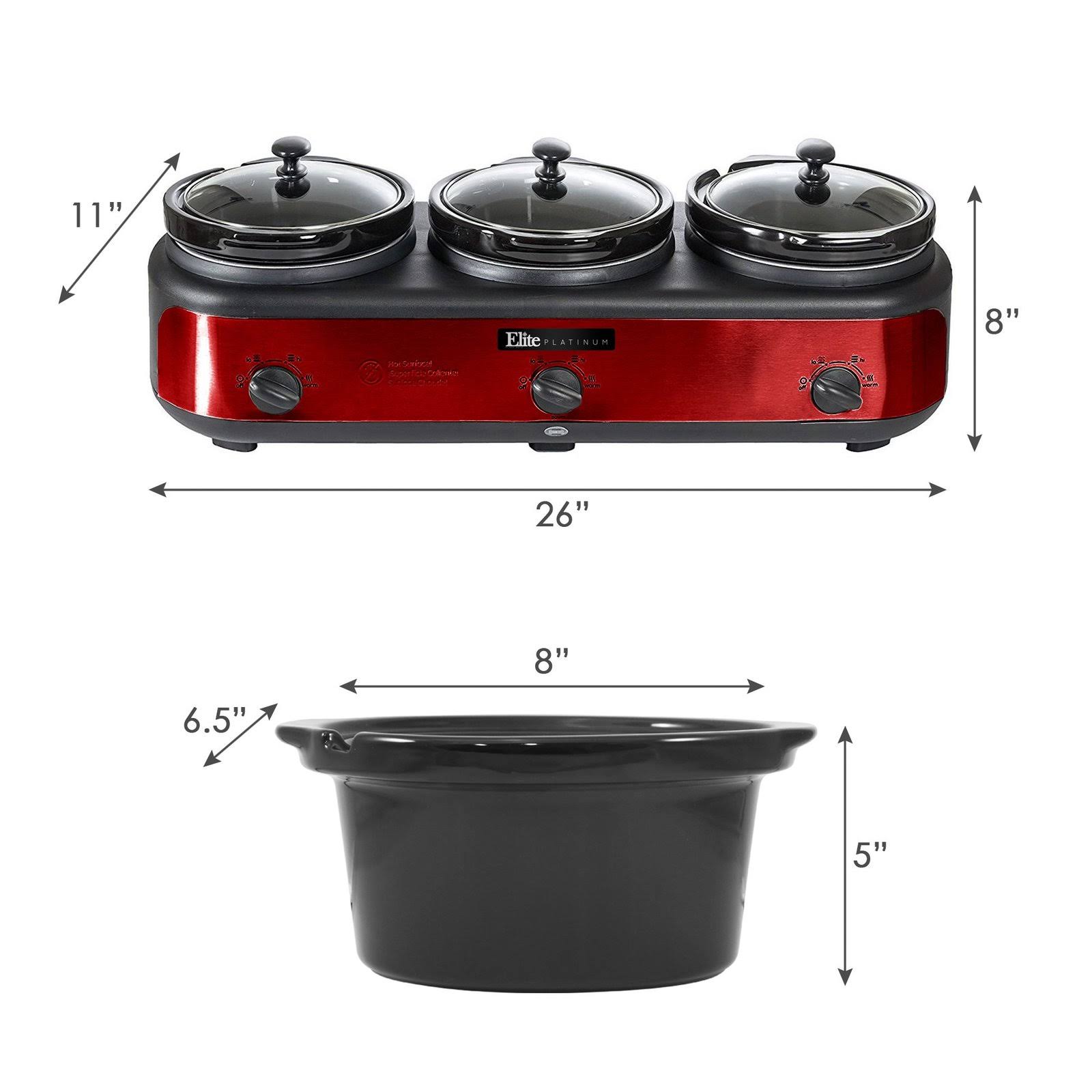 Elite Platinum Triple Slow Cooker Buffet, Red