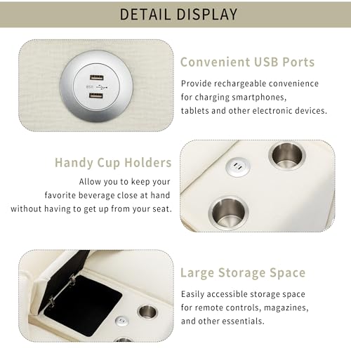 Sectional Couches for Living Room, Sectional Sofa Comfy Sofa Couch with 2 Removable Ottoman & 2 USB Ports, Built-in 2 Cup Holders and Storage Box, 2-Seat Small Couches for Bedroom, Apartments, Beige