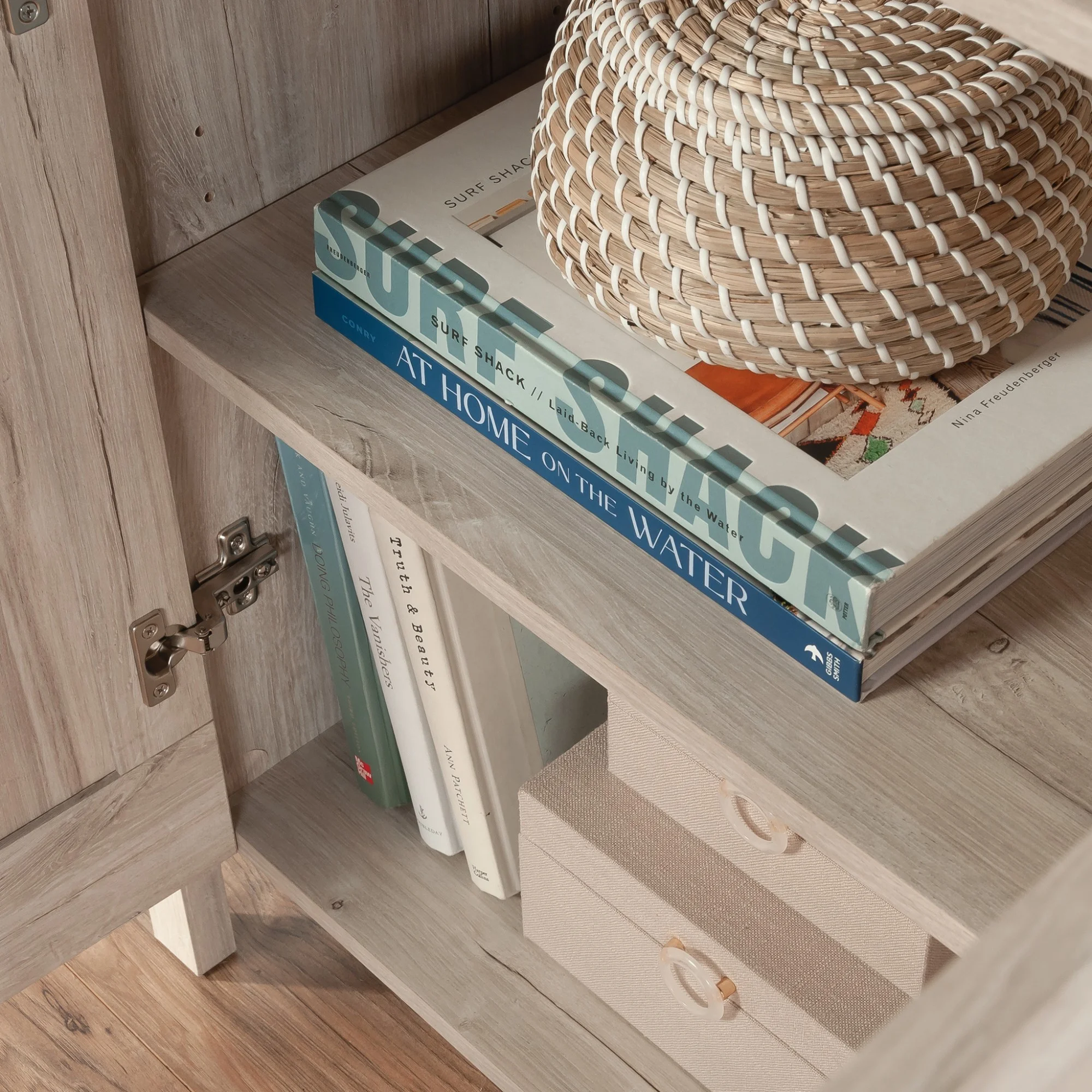 Sauder Select Engineered Wood Bookcase with Doors in Chalk Oak Finish
