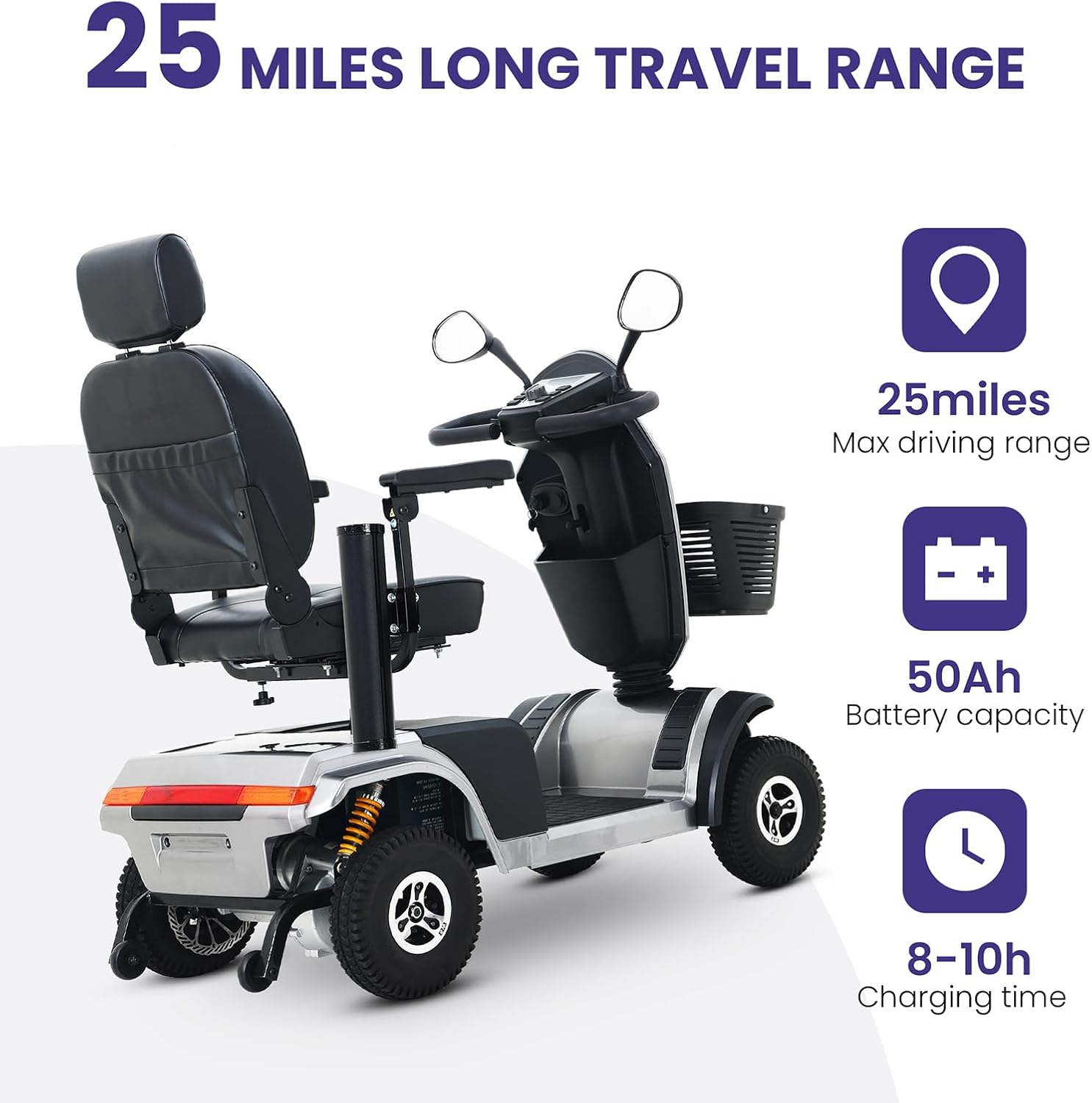Tamco Mobility Scooter, 4 Wheel Electric Mobility Scooters for Adults Seniors - 350lbs Capacity, All Terrain Recreational Mobility Scooter for Travel (Grey)
