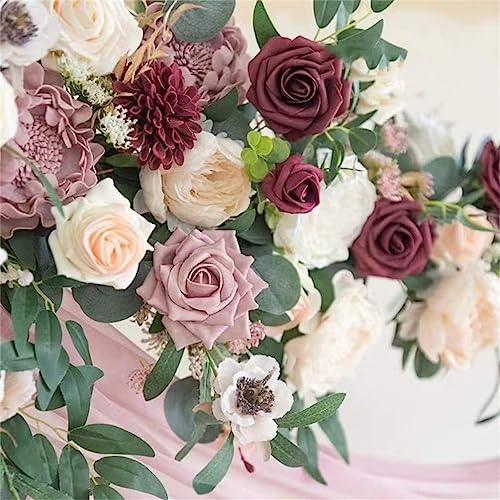 Wedding Decorations,Artificial Flowers, Artificial Wedding Arch Flowers Kit,3pcs Flower Swags & 1pcs Drapes, Wedding Flowers Garlands Floral Arrangement Swag for Ceremony,One Size,Pink