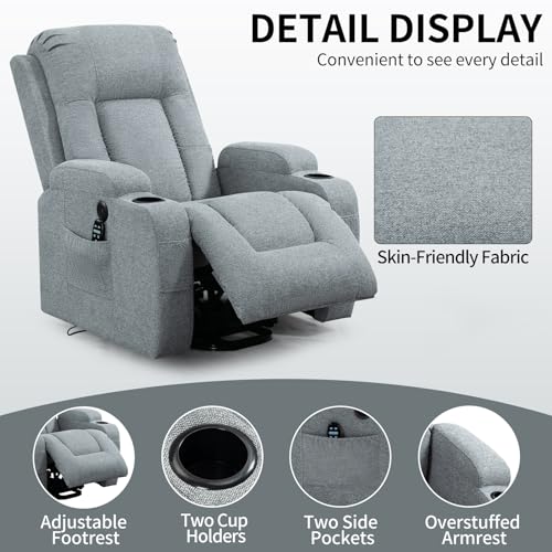 STARSKY Power Lift Recliner Chair for Elderly with Heated and Massage, 8-Point Vibration Massage and Lumbar Heating, USB Charging Port, Cup Holders (Grey)