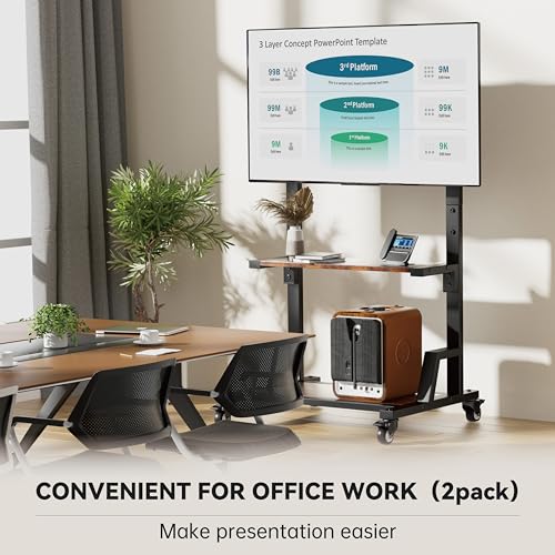 AENTGIU Rolling TV Stand Mobile TV Cart for 32"-75" All Brand TVs, Lockable Portable TV Stand on Wheels with Metal TV Mount & 2 Tier Wood Shelf for Living Room,Bedroom,Office(All Hardware Included)