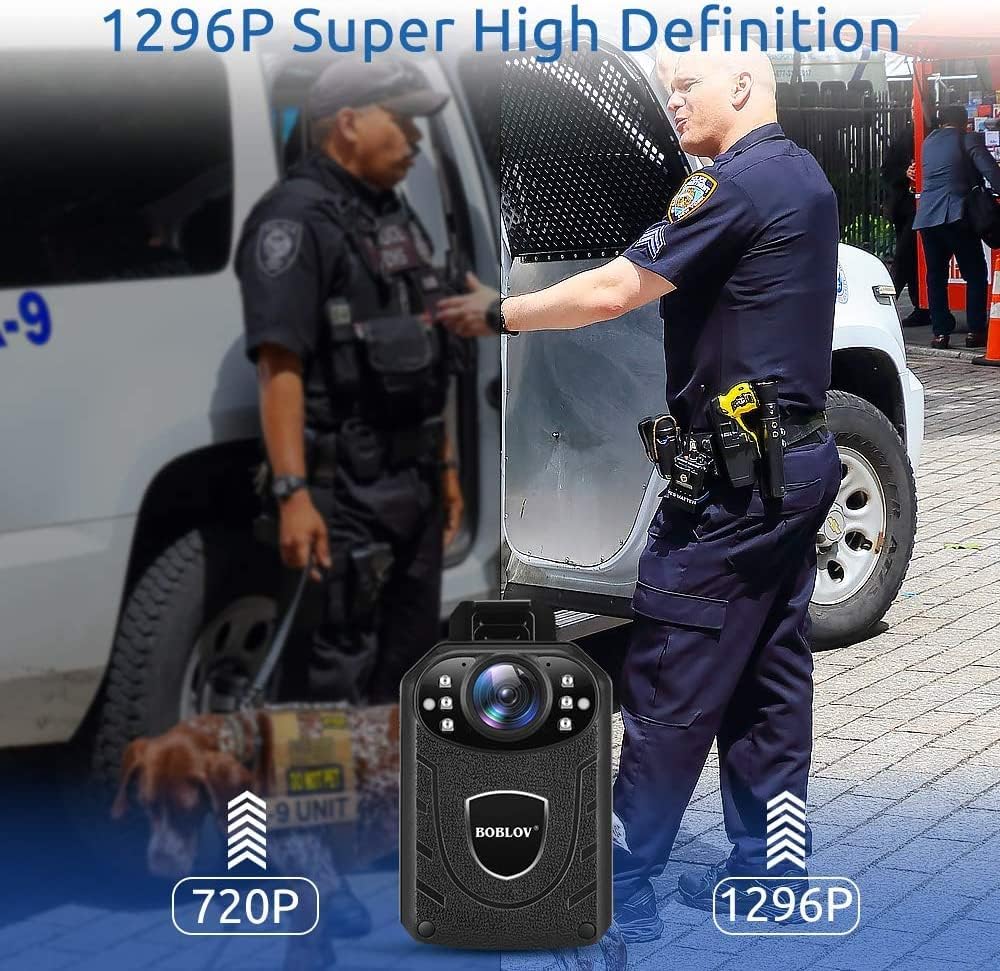 BOBLOV KJ21 Body Camera, 1296P Body Wearable Camera Support Memory Expand Max 128G 8-10Hours Recording Police Body Camera Lightweight and Portable Easy to Operate Clear NightVision(64GB Card)