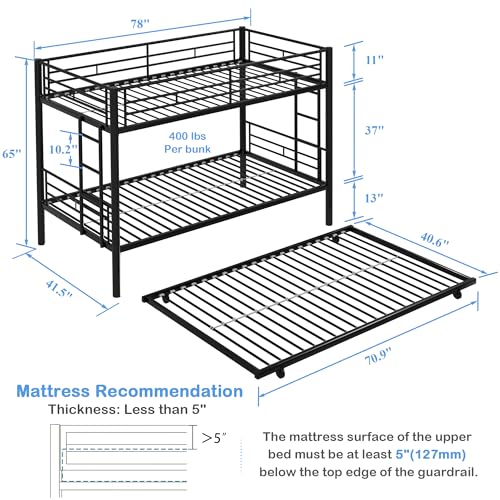 VECELO Metal Loft Bed Twin Size, Heavy Duty Bedframe with Removable Ladder and Safety Guardrail, Space-Saving, Noise Free, No Box Spring Needed, Off White