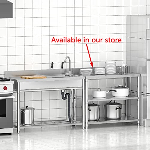 Free Standing Stainless-Steel Single Bowl Commercial Restaurant Kitchen Sink Set w/Faucet, Prep & Utility Washing Hand Basin w/Storage Shelve, laundry tub for Indoor Outdoor (22in)