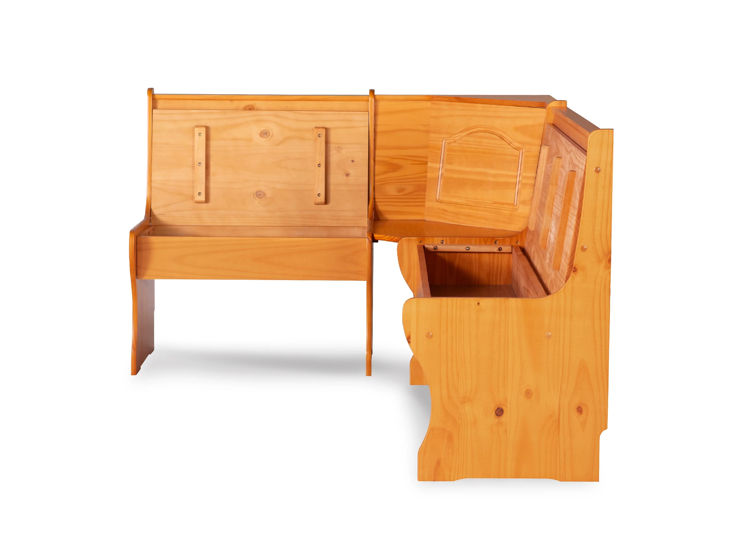 Linon Varden Corner Dining Breakfast Nook with Storage, Seats 4 (Table Sold Separately), Natural Honey Finish