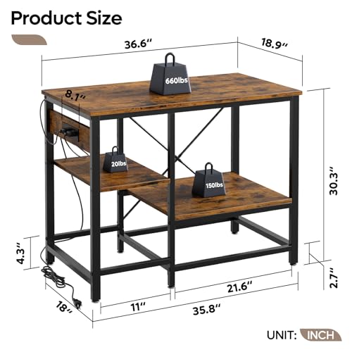 Bestier 40-50 Gallon Fish Tank Stand with Power Outlets, 36x18 Metal Aquarium Stand, Reptile Tank Stand with 3-Tier Adjustable Storage Shelve, 6-Leg Heavy-Duty Aquarium Rack, 660LBS Capacity