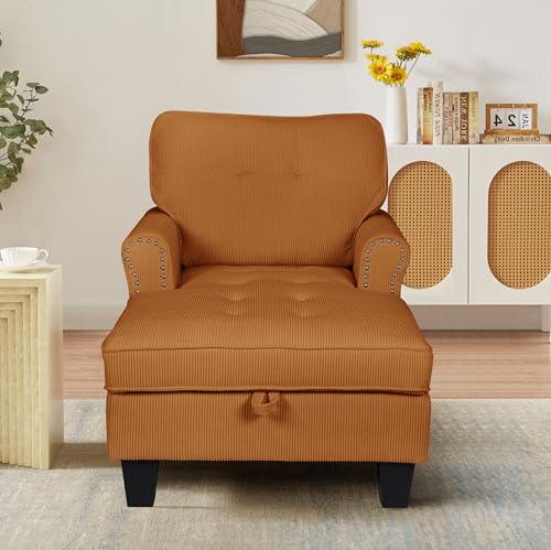 Chaise Lounge Indoor Sleeper Sofa Bed Chair Upholstered Lounge Chair for Bedroom Living Room with Rivets Green (Green+Corduroy)