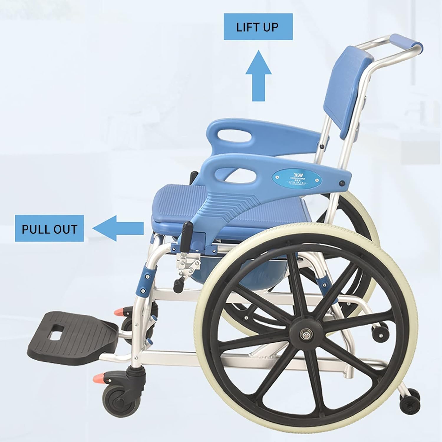 Commode Toilet Chair, Wheeled Shower Commode Toilet Chair, Bedside Commode Chair with Wheels, Mobile Toilet Transport Wheelchair for Elderly and Disabled, 330 Lbs