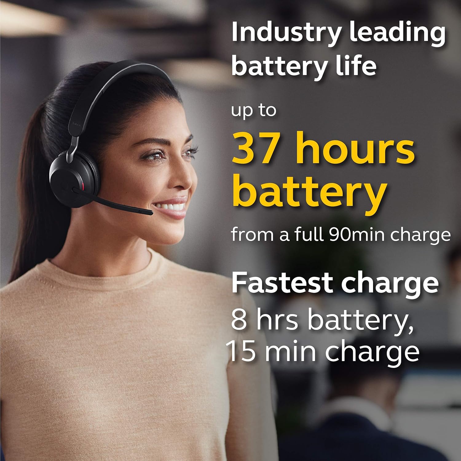 Jabra Evolve2 65 MS Wireless Headphones with Link380a, Stereo, Black – Wireless Bluetooth Headset for Calls and Music, 37 Hours of Battery Life, Passive Noise Cancelling Headphones