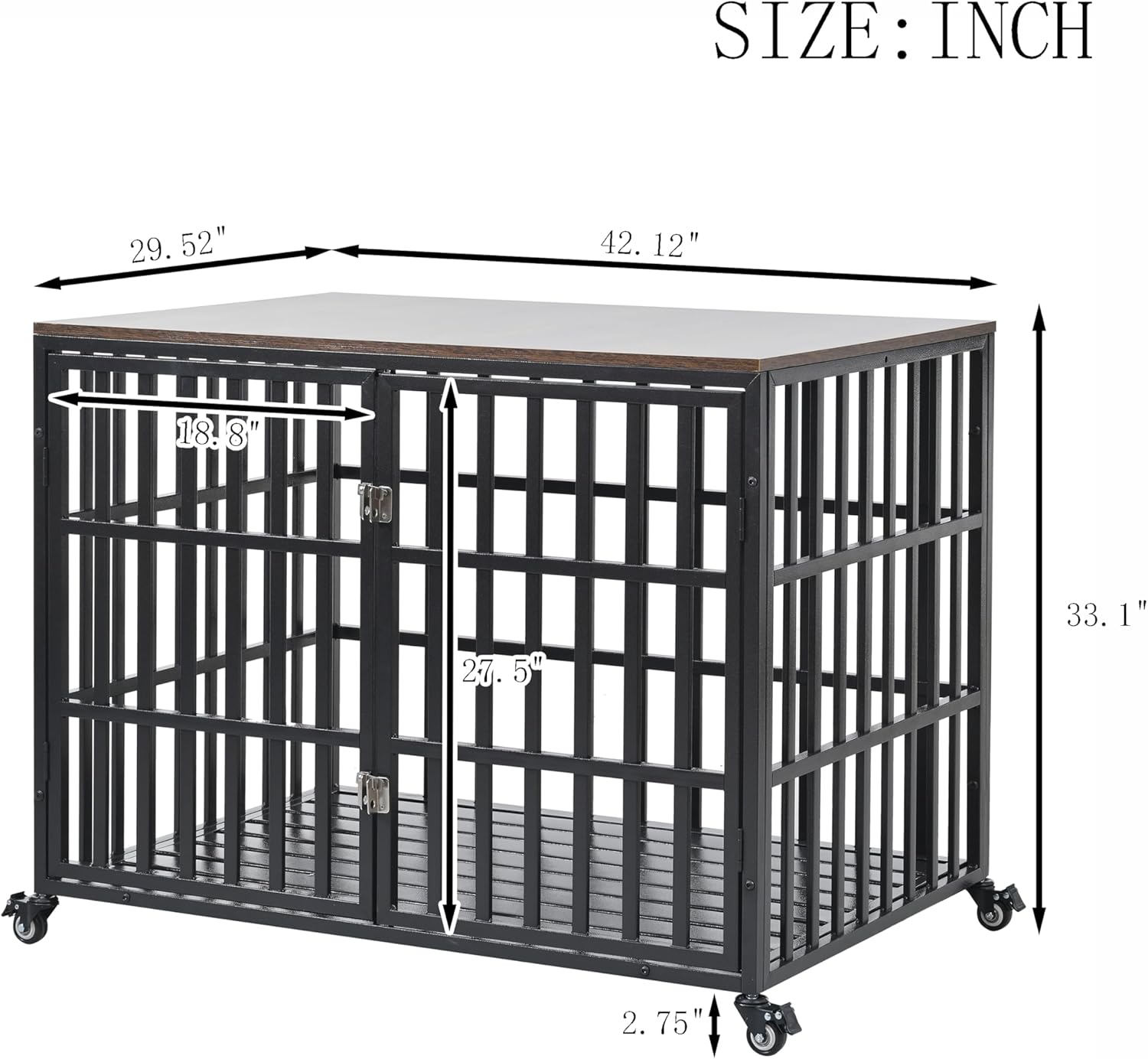 42" Heavy Duty Dog Crate for Large Medium Dogs, Furniture Style cage with 4 Lockable Wheels and 2 Locks, Decorative Pet House Wooden Cage Kennel Furniture Indoor