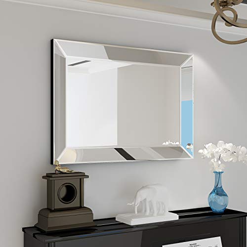 COGOOD Large Rectangular Wall Mirror 28"x39" - Angled Beveled Mirror Frame for Vanity, Hallway, Bathroom, Living Room Hangs Horizontal or Vertical
