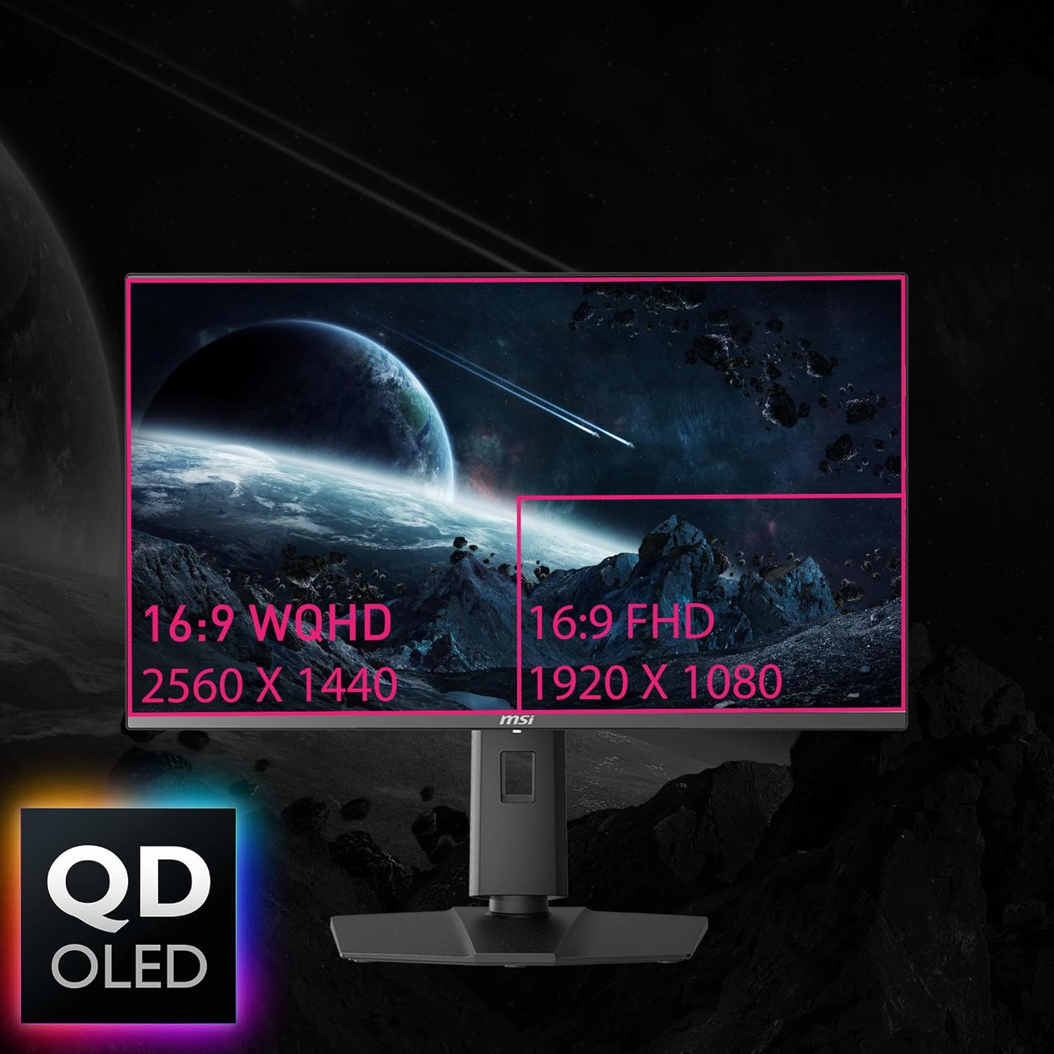 MSI MPG 271QRX QD-OLED, 27 OLED Gaming Monitor, 2560 x 1440 (QHD), OLED 0.03ms Response time, 360Hz, True Black HDR 400, HDMI, DP Port, USB Type C, Tilt, Height
