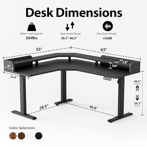 Agilestic L Shaped Electric Standing Desk with 2 Drawers, 63 Inch Ergonomic Adjustable Height Desk with Storage, Corner Desk Sit Stand up Computer Table for Work Office Home, Rustic Brown