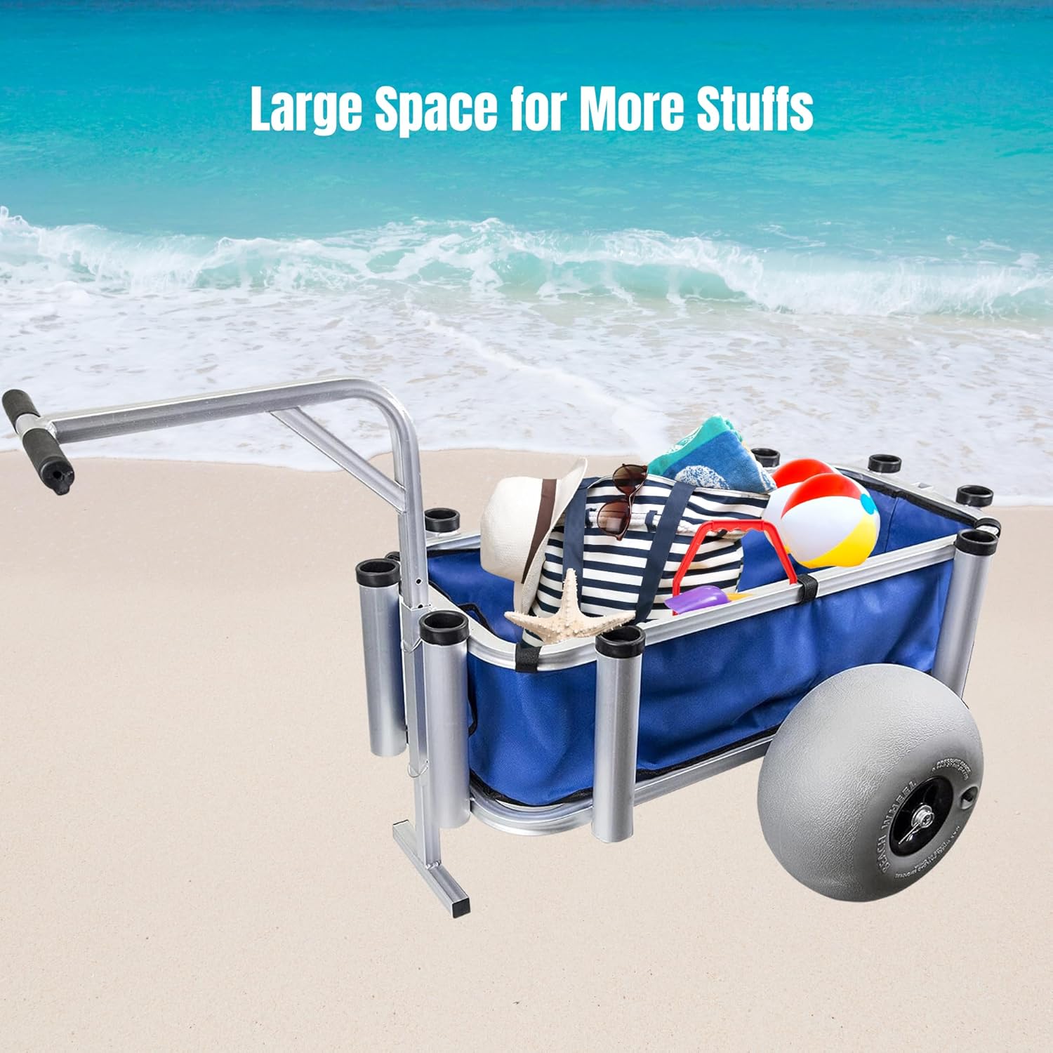 Outdoor Heavy Duty Aluminum Fishing Cart/Beach Cart with Large Wheels for Fishing, Camping, 35"x 16" basket, Anti-Corrosion, Heavy Duty
