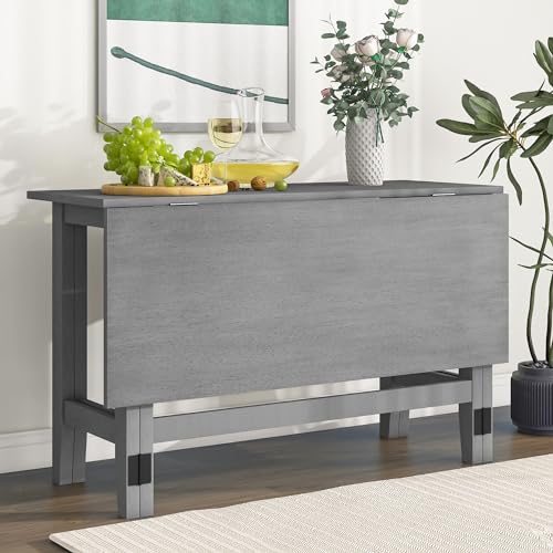 Versatile Farmhouse Dining Table – Expandable Design with Drop Leaf, Solid Wood Frame, Transformative Furniture for Small Spaces, Rustic Modern Style,Perfect for Home and Apartment (White)