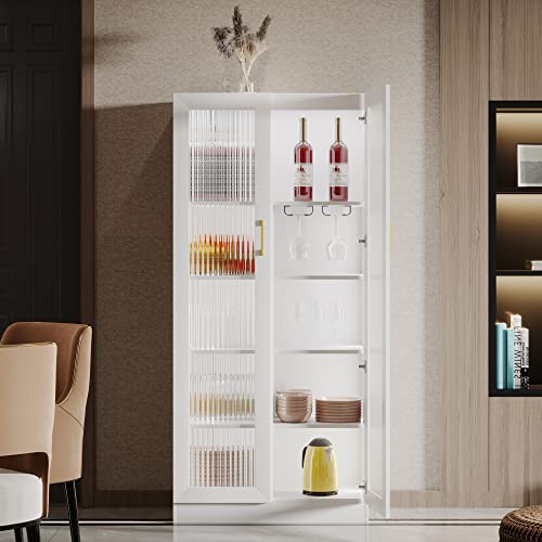 LVSOMT 67" LED Storage Cabinet with Charging Station, Sockets & USB Ports, Kitchen Pantry Cabinet, Hutch Cabinet for Dinning Room, Buffet Sideboard, Microwave Cabinet with Top & Bottom Doors, Black