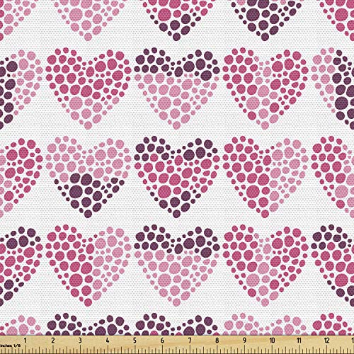 Ambesonne Valentine's Day Fabric by The Yard, Continuing Composition of Dotted Heart Shapes, Decorative Fabric for Upholstery and Home Accents, 10 Yards, Ruby Pink