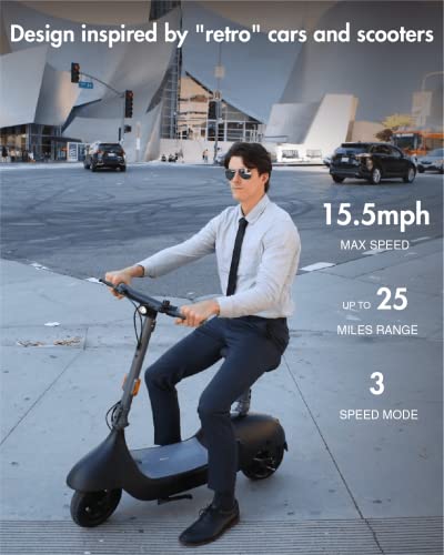 OKAI EA10 Electric Scooter with Seat for Adults, Up to 25 Miles Range & 15.5MPH, 750W Peak Power Motor, Electric Moped Bike with 10" Vacuum Tires, Detachable Battery, LED Screen, Dual Brake