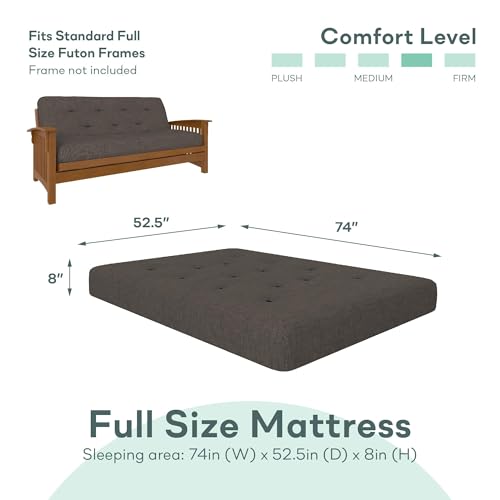 REALROOMS Cozey 8-Inch Pocket Spring Coil Futon Mattress, Polyester Linen, Full, Taupe Gray