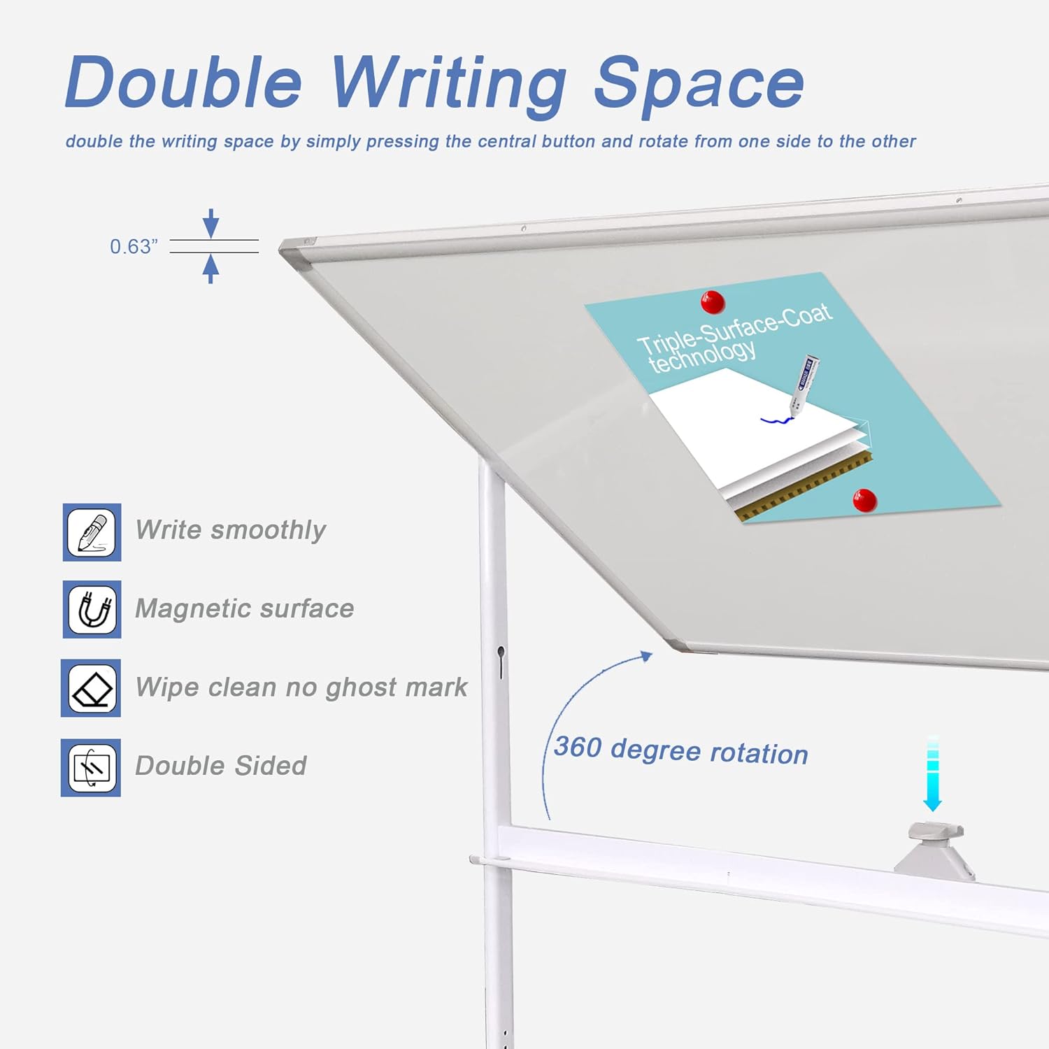 Easel-Style Dry Erase Boards Mobile 36 x 71 Inches Double Sided Whiteboard with Aluminum White Frame Pizarra Blanca Magnetica M��vil