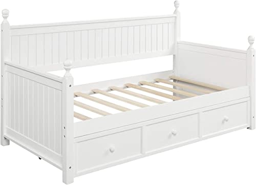 Twin Daybed with Storage Drawers Wood Day Bed Frame Compatible with Living Room Bedroom Dual-use Sofa Beds Compatible with Kids Guests Sleepovers, Twin Size, Gray,Bed Frame, jq-632