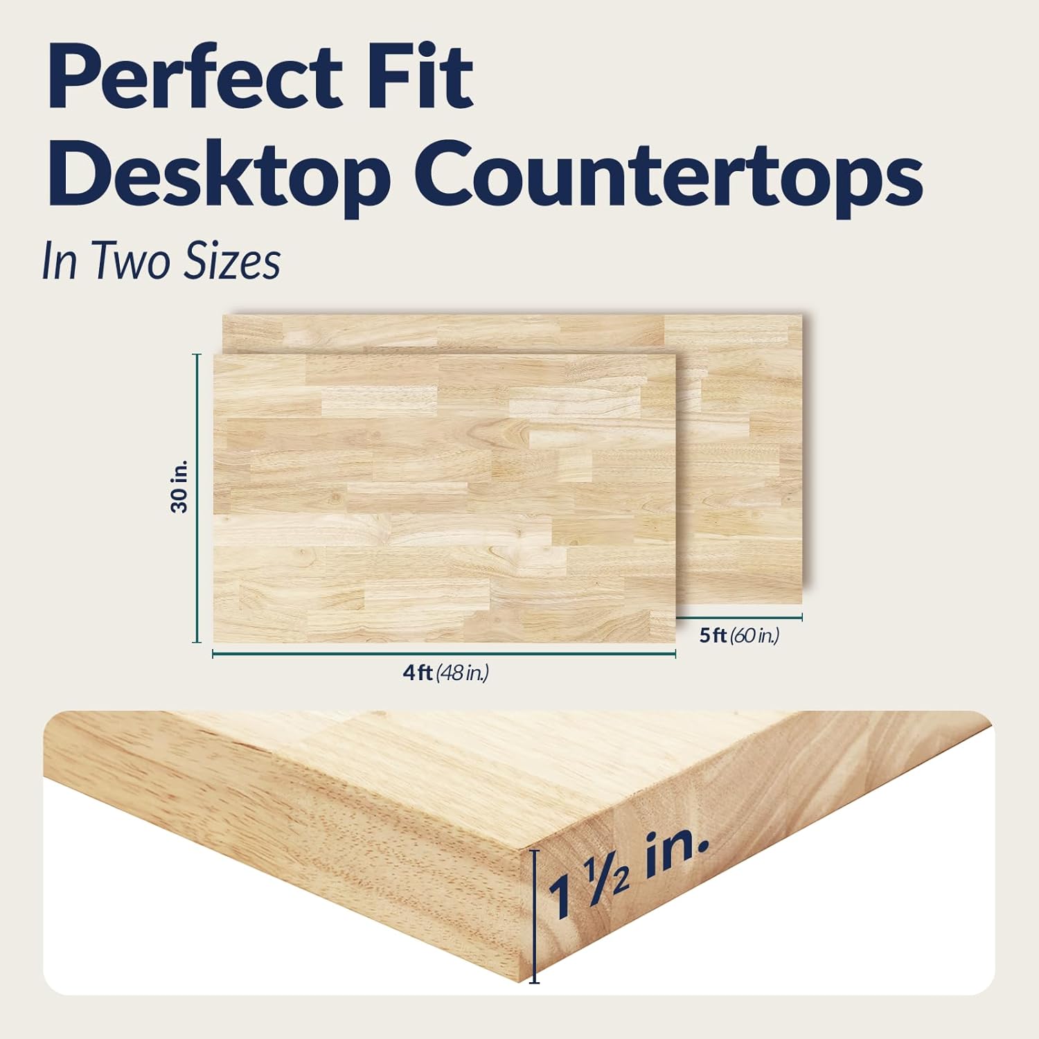 4ftx30 x1.5 Desktop Hevea Butcher Block Countertop, Unfinished Solid Wood Butcher Block Table Top for DIY Coffee Table/Workbench