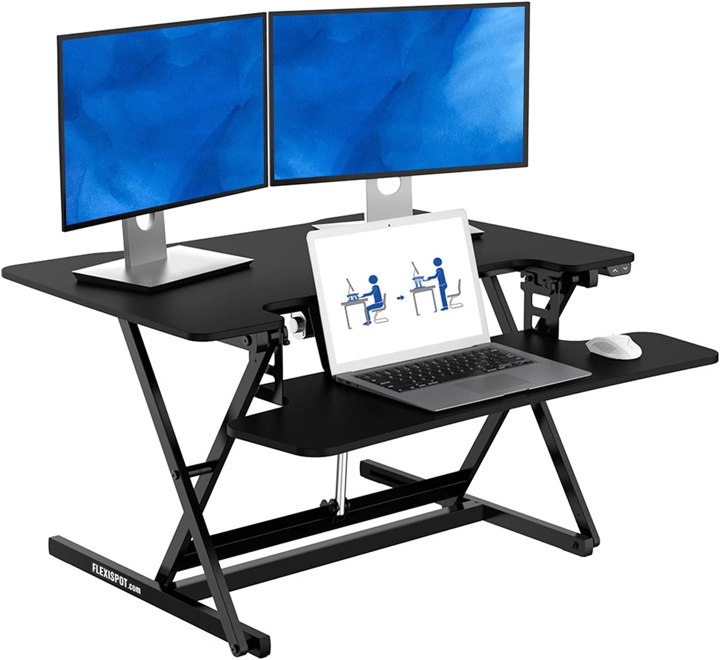FlexiSpot Motorized Standing Desk Converter- 35" Wide Electric Stand up Desk Computer Desk Riser with Quick Release Keyboard Tray EM8MB