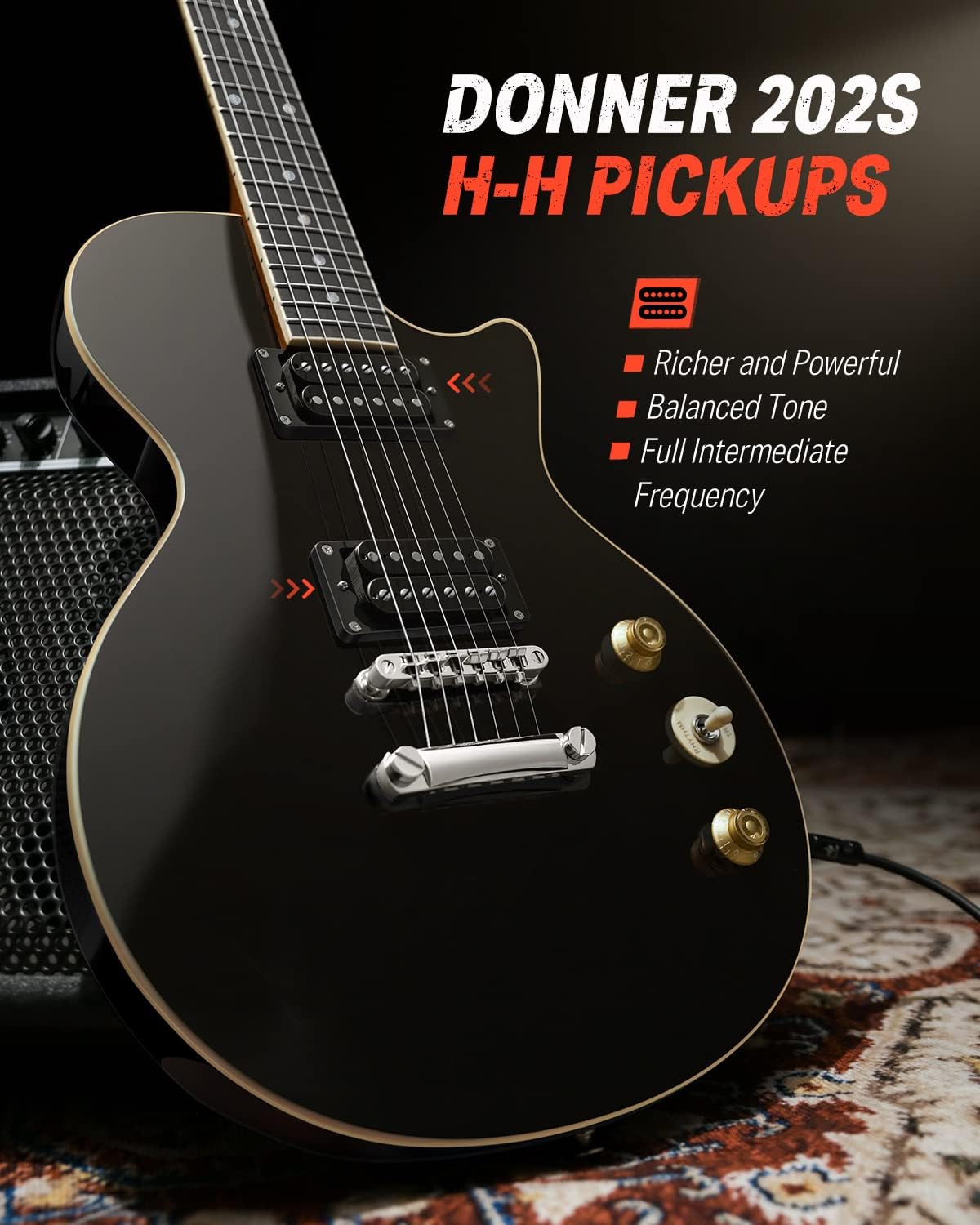Donner Electric Guitar LP Solid Body, Full-Size 39 Inch Electric Guitar-Circle Looper Pedal Drum Machine
