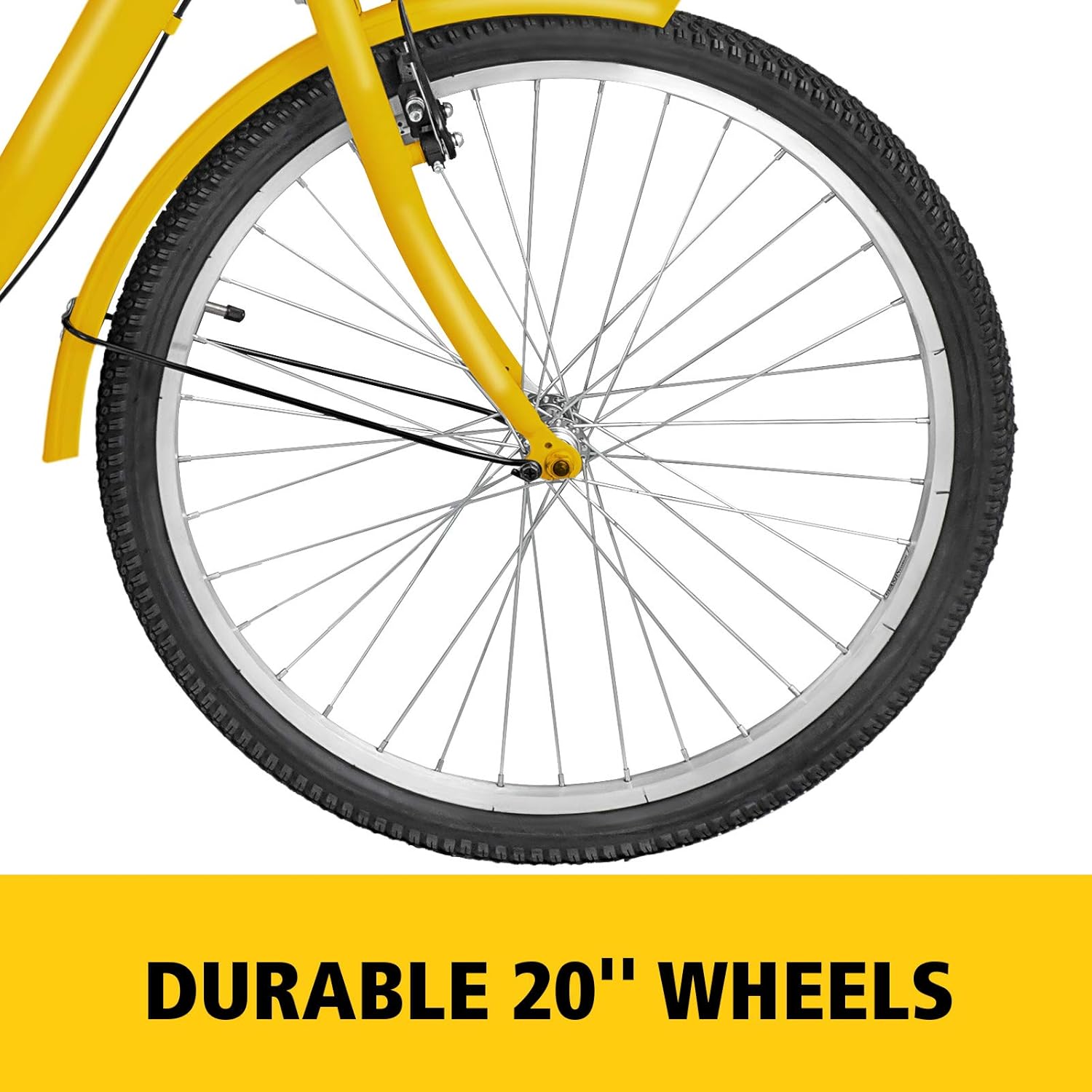 Happybuy Adult Tricycle 20 inch, Three Wheel Bikes 7 Speed, Yellow Tricycle with Bell Brake System, Bicycles with Cargo Basket for Shopping.(Yellow/7 Speed)