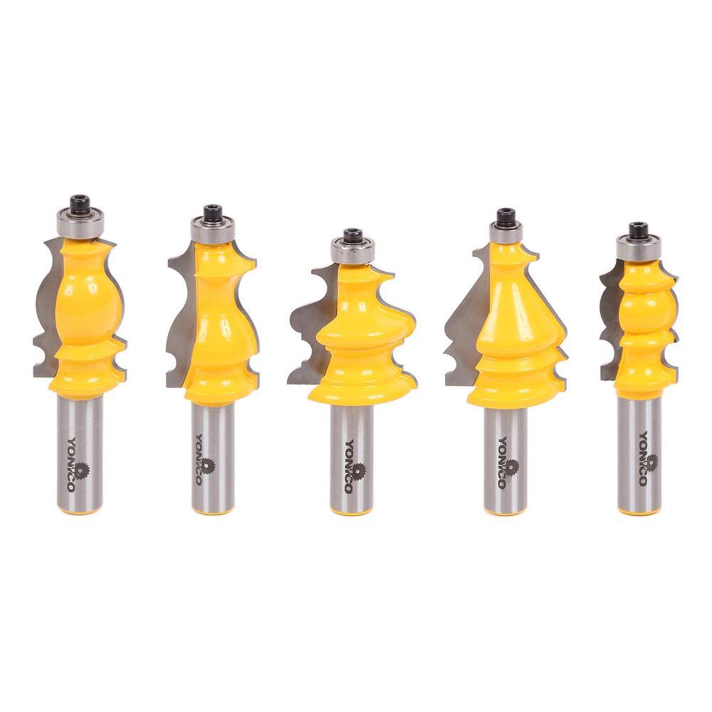 5 Bit Casing u0026 Base Molding Router Bit Set - 1/2x22 Shank - Yonico 16501