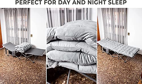 Zento Camping Cot and Mattress Folding Outdoor Travel Bed 2 Pack - Heavy Duty Max Load 450 LBS Premium Quality Cot Bed with Pad for Comfort Sleeping for Travel Home and Anytime Use