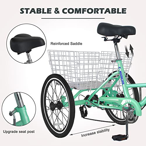 Adult Folding Tricycles Folding Bikes, 7 Speed 20/24/26 Inch 3 Wheel Adult Trikes Cruiser Bike with Large Basket, Foldable Tricycle for Adults, Women, Men, Seniors