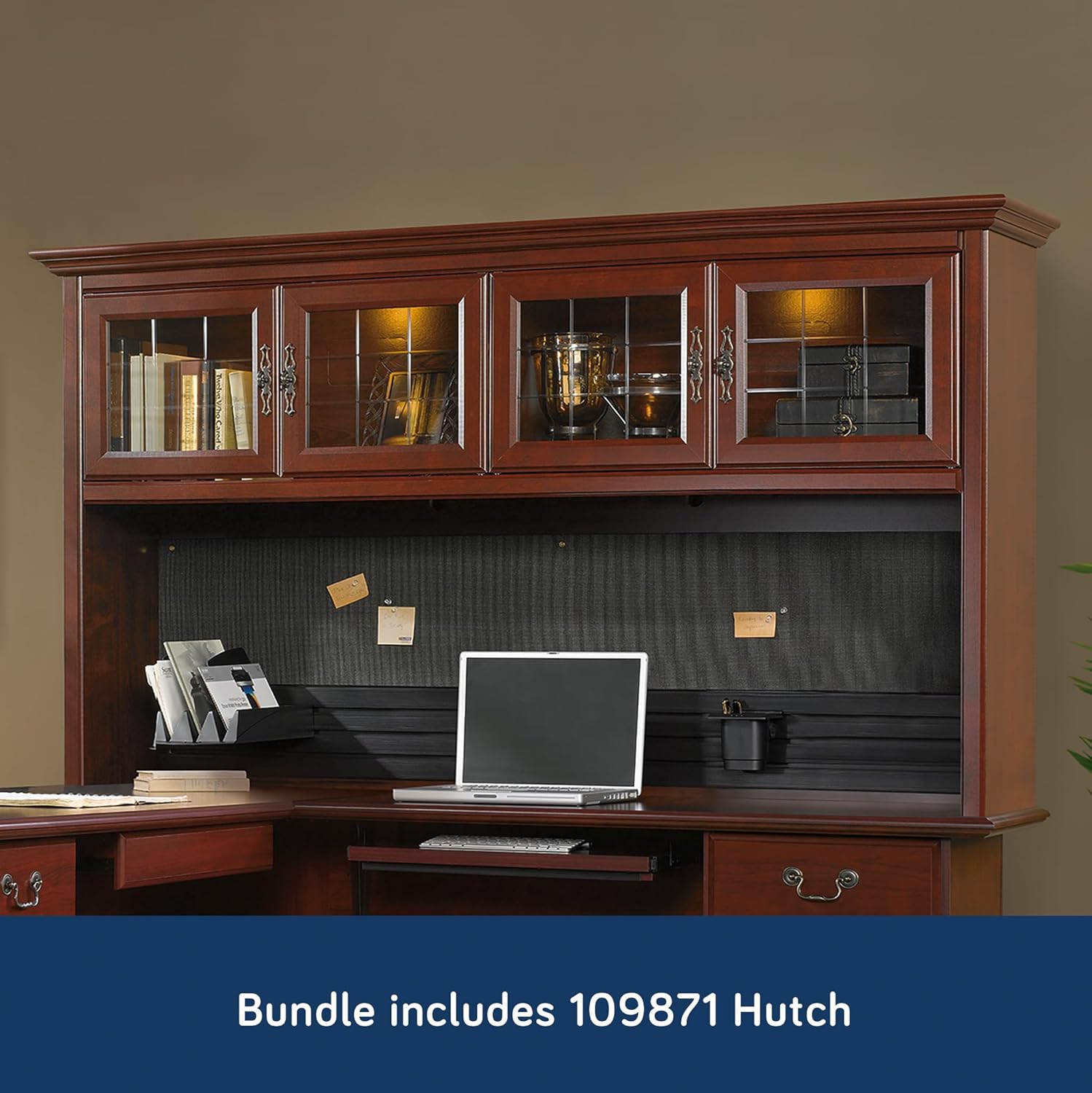 Sauder Heritage Hill L-Shaped Desk with Office Hutch, L: 70.50" x W: 23.50" x H: 71.19", Classic Cherry