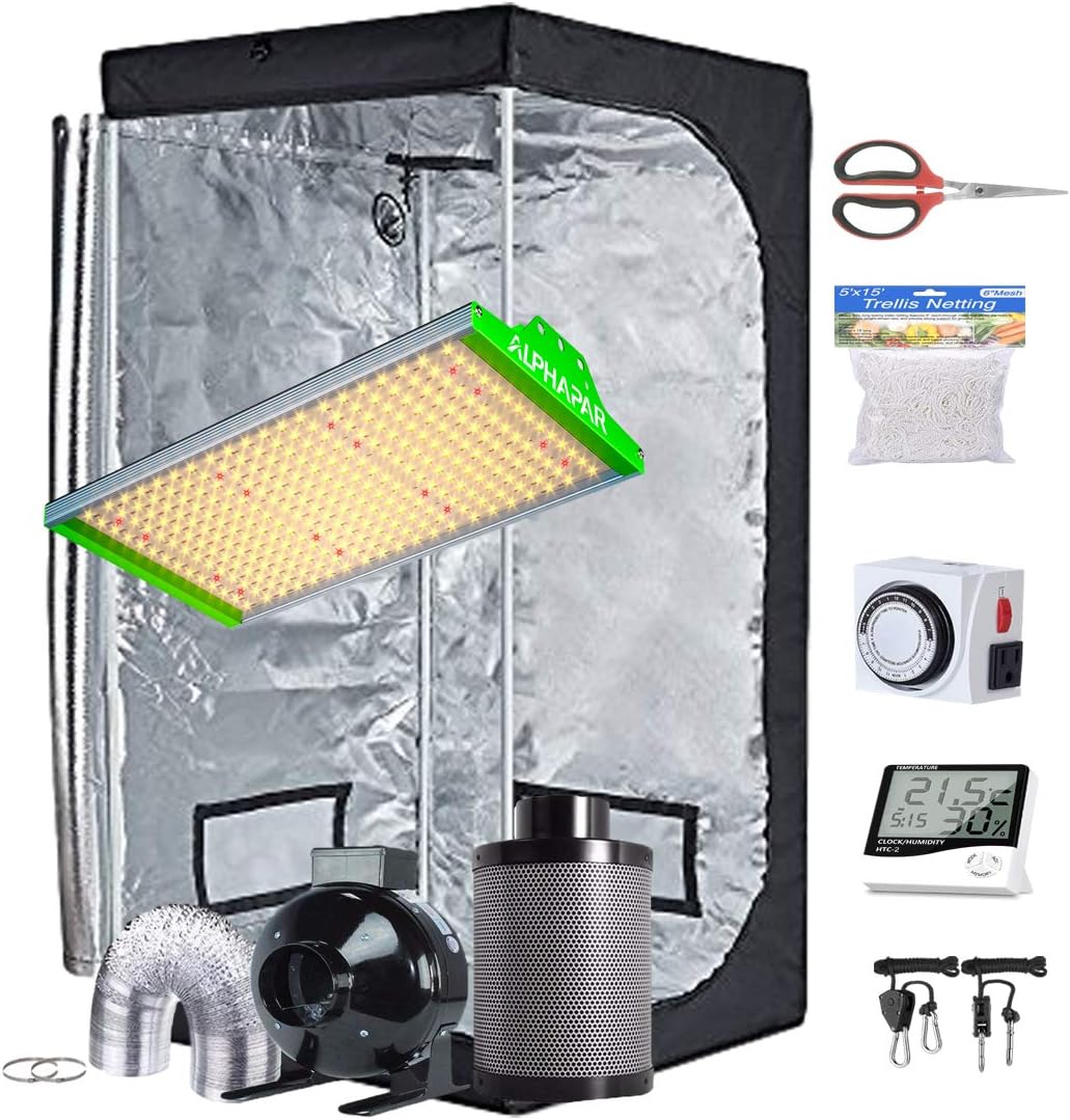 Grow Tent Kit Complete Package New Tech APQ300 LED Grow Light Full-Spetrum, 32"X32"X63"Indoor Mylar Grow Tent, 4" Fan Filter Combo Ventilation Kit for Hydroponic Growing System