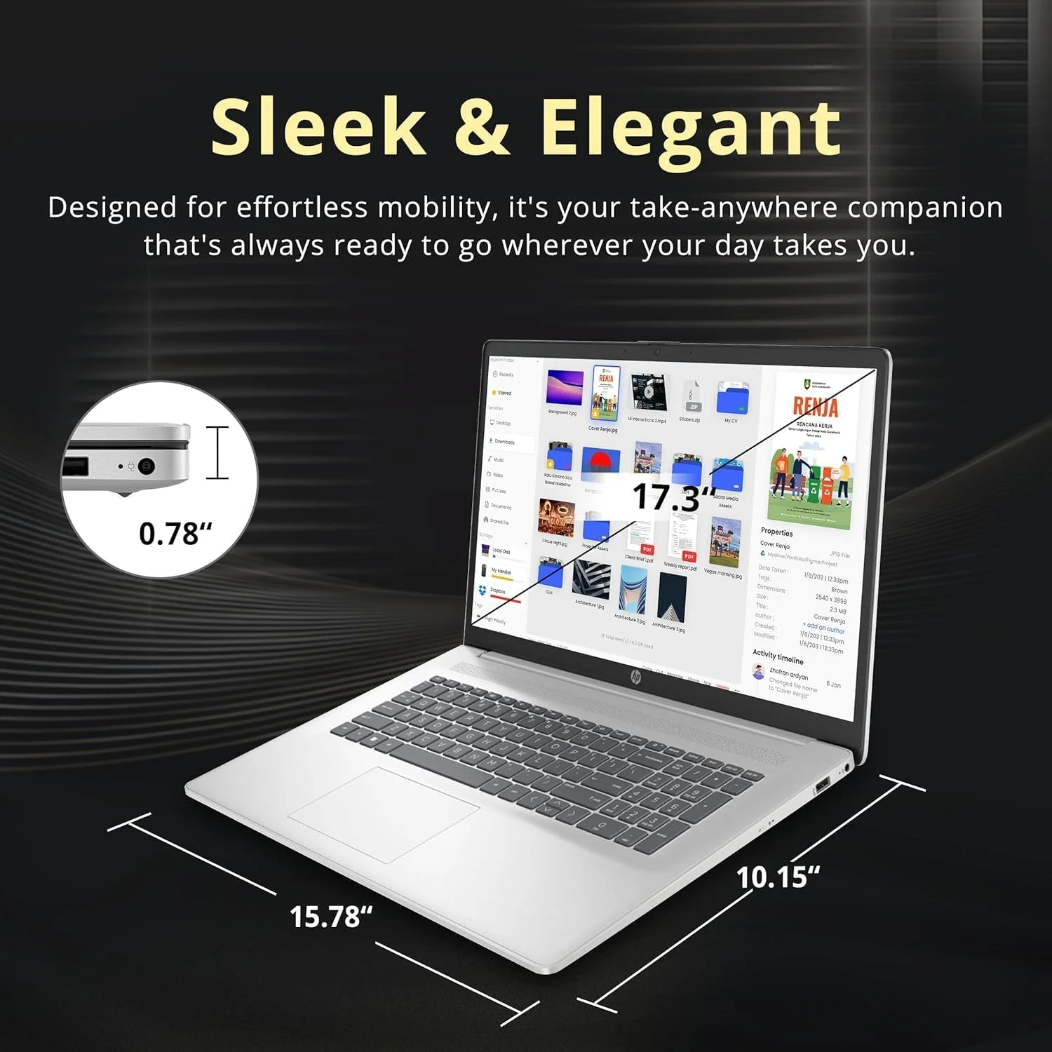 HP 17.3" FHD Laptop for Business and Students - with Office Lifetime License, AMD Ryzen 5 7430U, Wi-Fi 6, Windows 11 Pro (32GB RAM | 1TB SSD)