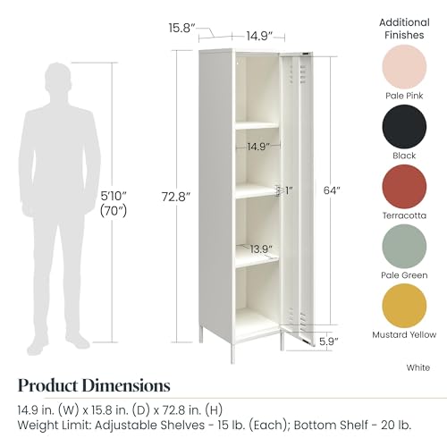 REALROOMS Shadwick 1 Door Tall Single Metal Locker Style Storage Cabinet, Black