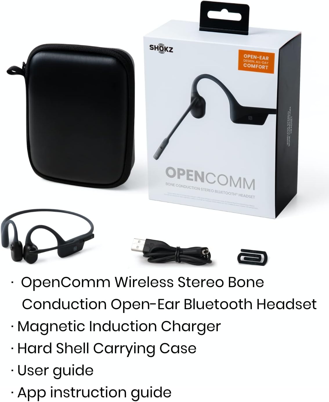 Shokz OpenComm Bone Conduction Open-Ear Stereo Bluetooth Headset With Noise-Canceling Boom Microphone - Wireless Headset For Mobile Use, with Bookmark