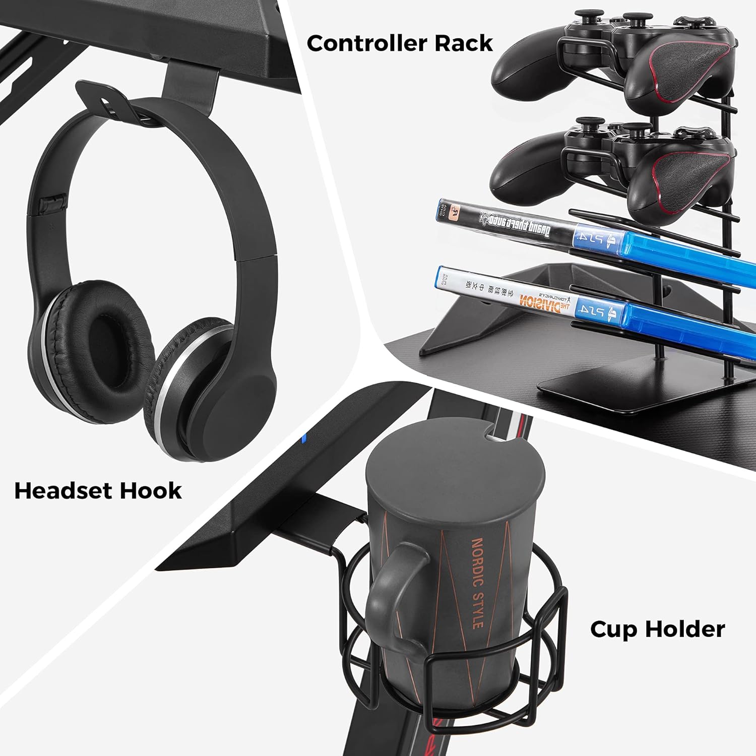 EUREKA ERGONOMIC Z60 Gaming Desk 60 inch Computer Desk Z Shaped Large PC Tables with RGB LED Lights Mouse Pad for E-Sport Racing Gamer Pro Home Office Gift