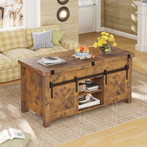 SEDETA Lift Top Coffee Table, 4 in 1 Multi-Function Convertible Coffee Tables with Storage and Hidden Compartment, Farmhouse Coffee Table Converts to Dining Table for Living Room, Grey