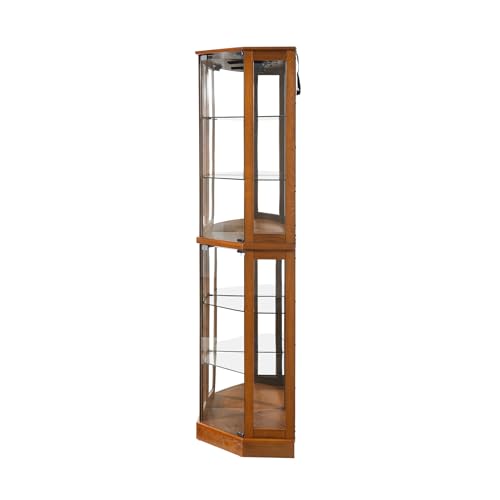 SSLine Lighted Corner Display Curio Cabinet Traditional 6-Shelf Wooden Display Cabinet with Adjustable Shelves 72" Tall Glass Shelving Unit for Curio Collectibles Storage(Walnut)