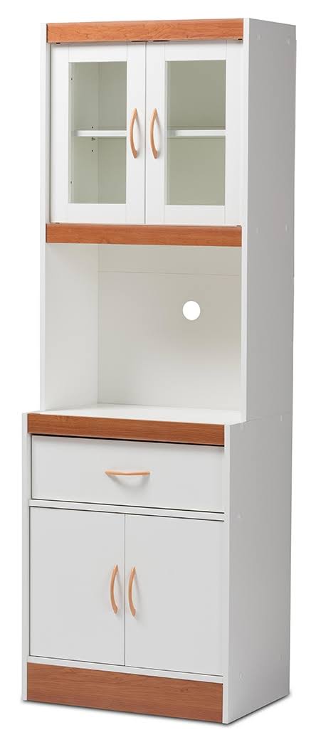 Modern Kitchen Cabinet and Hutch, white/cherry by Ashley HomeStore