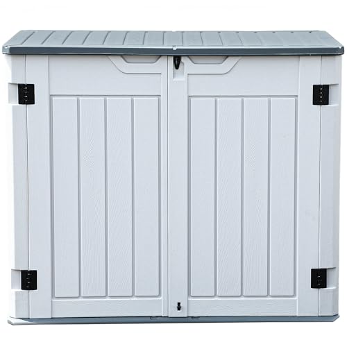 DWVO Outdoor Weather-Resistant Horizontal Storage Shed, 35 Cu Ft Capacity, Lockable and Waterproof, Suitable for Storing Garden Tools, Light Gray