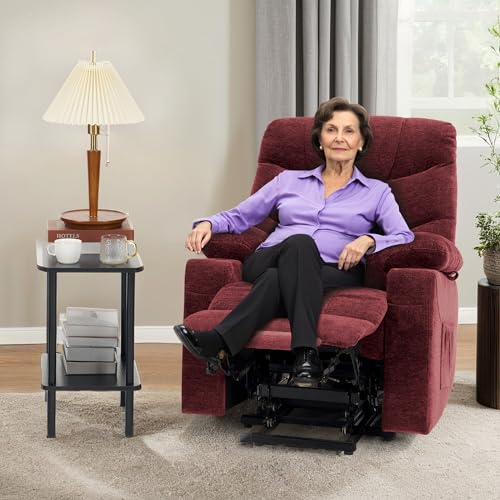 MCombo Power Lift Recliner Chair with Extended Footrest for Elderly People, Fabric 7287 (Navy Blue, Medium)