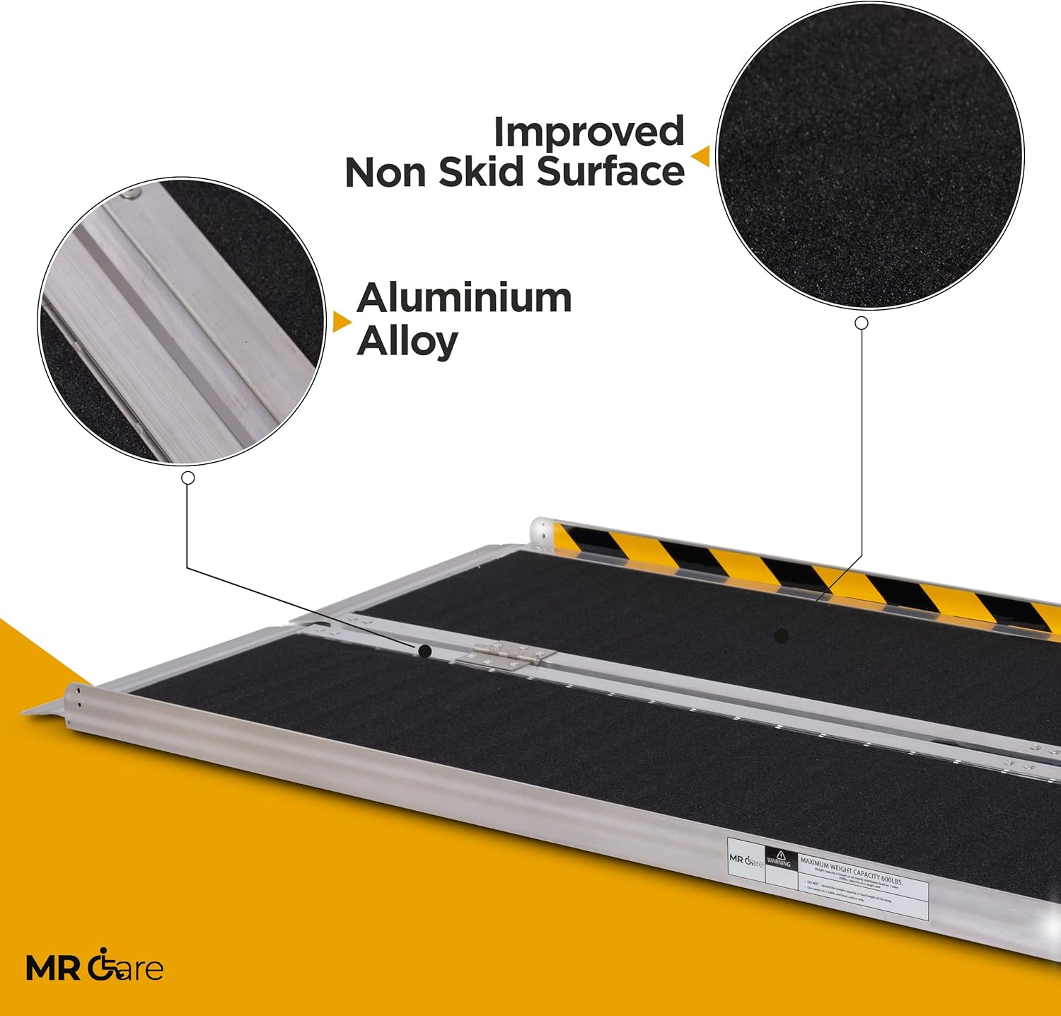 MR CARE Portable Wheelchair Ramp | Lightweight Foldable Ramps for Wheelchairs with Handle | Featuring Unique Yellow Reflective Caution Stickers | Perfect Wheel Chair Ramp for Home Steps (2FT)