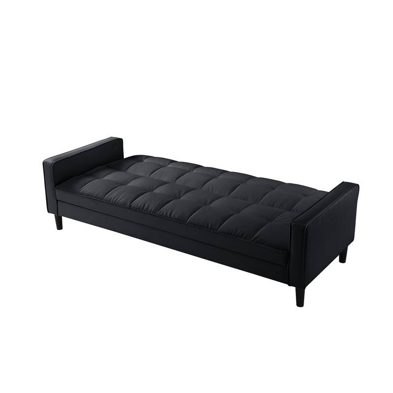 Posh Living Loft Lyfe Toyah Faux Leather Convertible Sleeper Sofa in Black