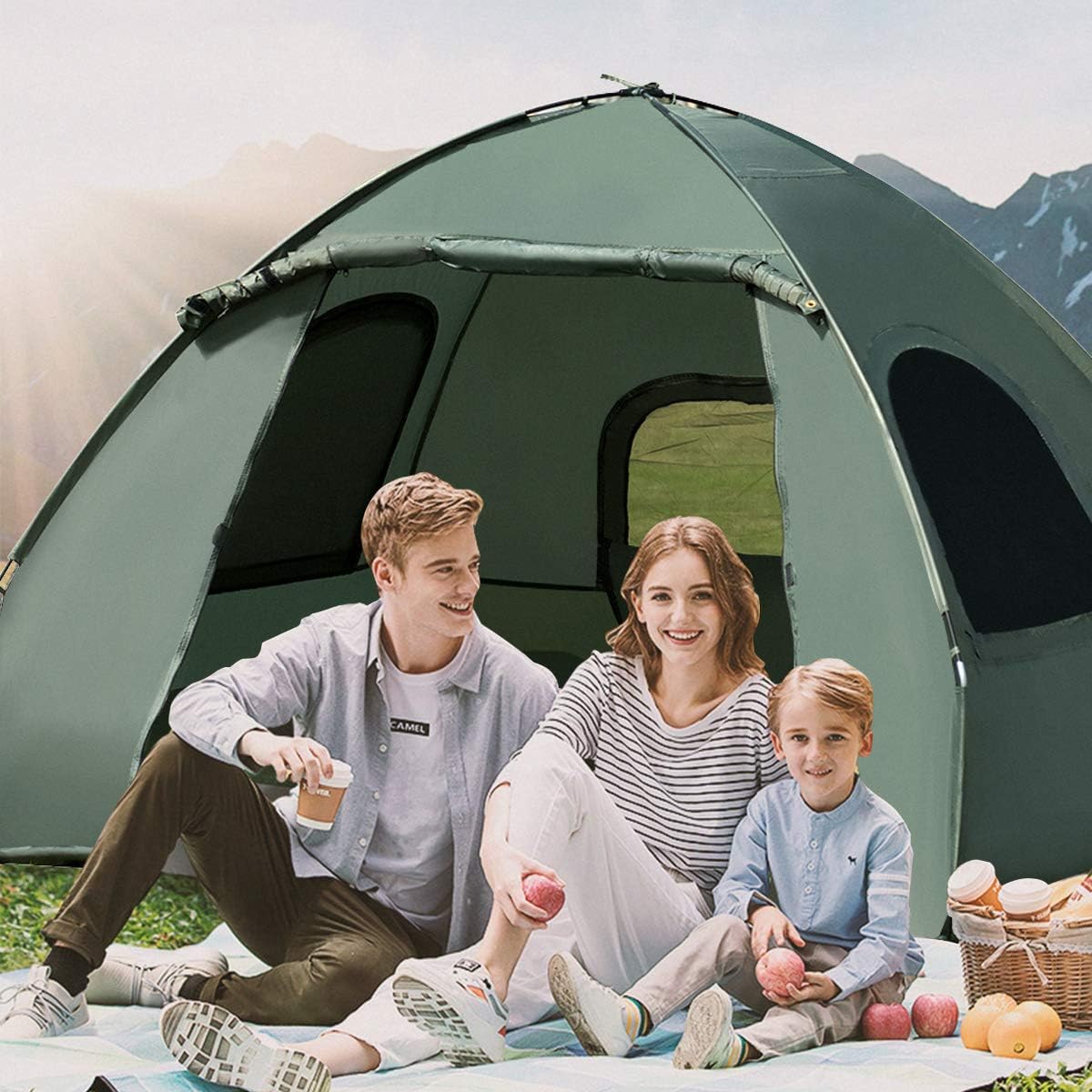 Tangkula 2-Person Outdoor Camping Tent Cot, Foldable Camping Tent with Air Mattress & Sleeping Bag, Waterproof Elevated Camping Tent with Carry Bag, Portable Camping Tent Cot